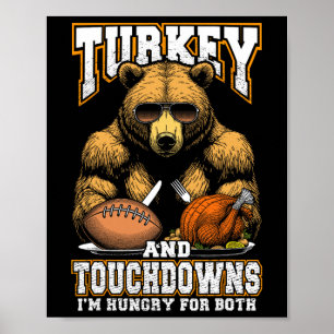 Affiche Dinde et touchés drôle de Thanksgiving ours affamé