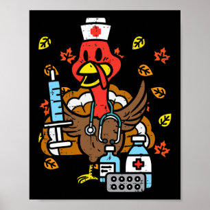 Affiche Dinde infirmière de Thanksgiving automne Scrub Nur