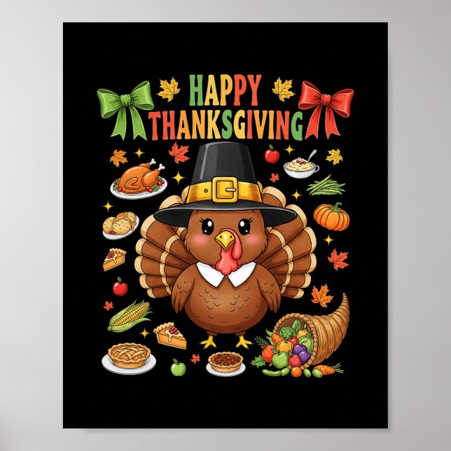 Affiche Dinde Mignonne Joyeux Thanksgiving Famille Corresp (Devant)
