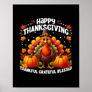 Affiche Dinde mignonne Joyeux Thanksgiving Remerciant Reco