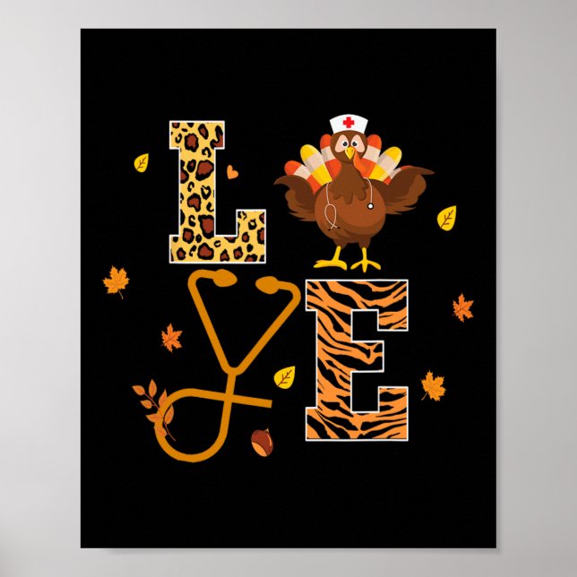 Affiche dinde Sthetoscope infirmière thansgiving femmes ho (Devant)