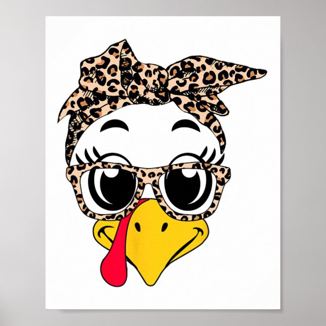 Affiche Dinde Visage Tête et Léopard Jour de Thanksgiving  (Devant)