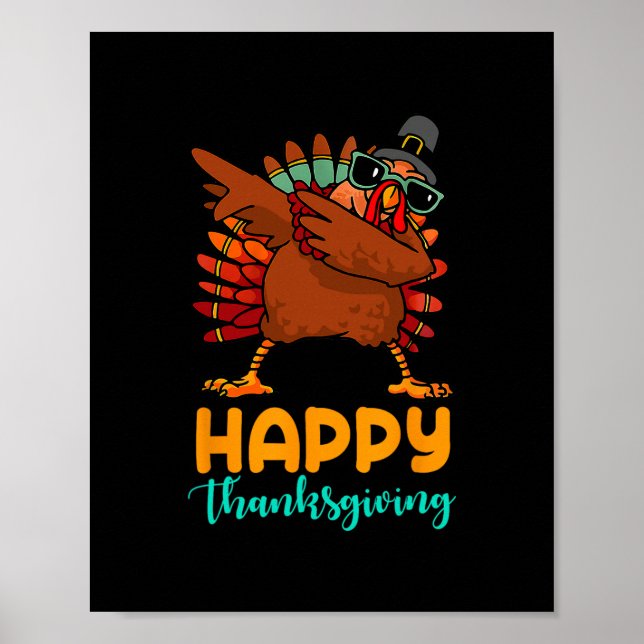 Affiche Dindon Dabbing Joyeux Thanksgiving Day Pèlerin Gar (Devant)