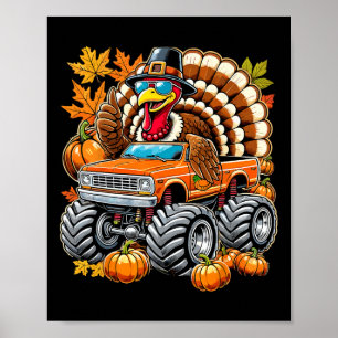 Affiche Dindon de Thanksgiving conduisant un monster truck