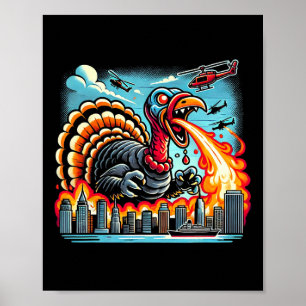 Affiche Dindozilla – Dino Dinde de Thanksgiving cracheur d