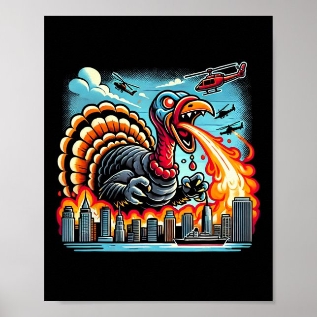 Affiche Dindozilla – Dino Dinde de Thanksgiving cracheur d (Devant)