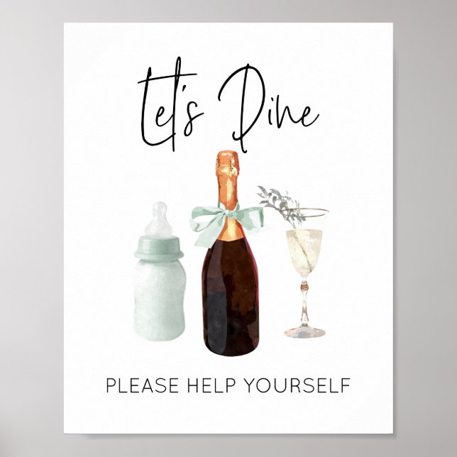 Affiche Dine Sign for Baby shower Green Sip & See (Devant)