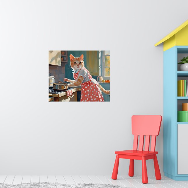 Affiche Dîner cuisine femme au foyer au chat (Pépinière 1)