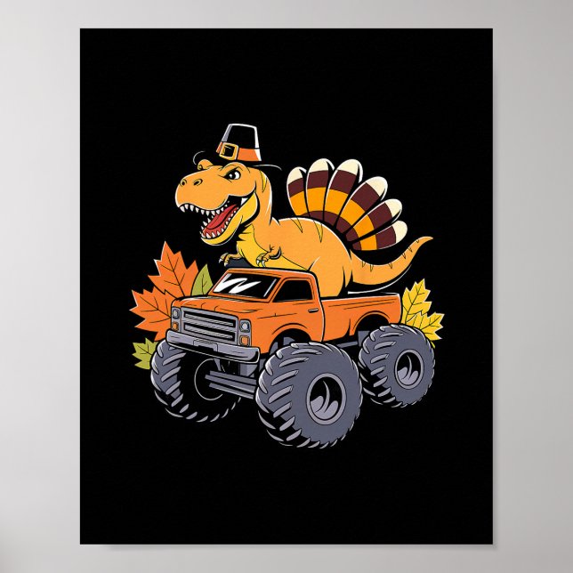 Affiche Dîner d'Action de grâce de dinosaure garçons enfan (Devant)