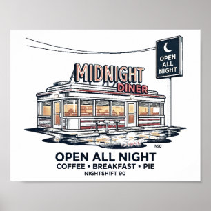 Affiche Diner de minuit ouvert toute la nuit NIGHTSHIFT 90