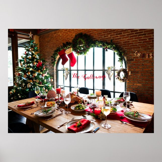 Affiche Dîner de Noël Monogramme Alimentation Anges Tradit (Devant)