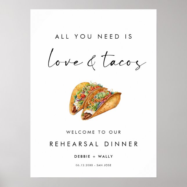 Affiche Dîner de répétition Amour et Tacos Bienvenue (Devant)