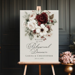 Affiche Dîner de répétition bordeaux blanc élégant de bien