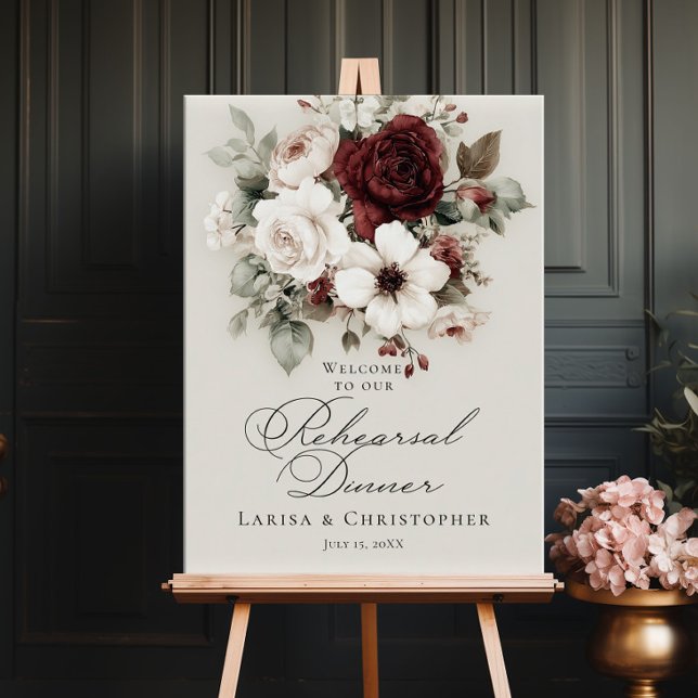 Affiche Dîner de répétition bordeaux blanc élégant de bien (Créateur téléchargé)