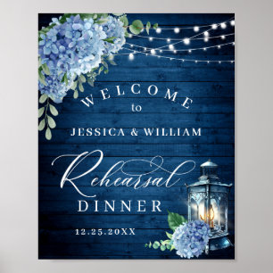 Affiche Dîner de répétition de Boho en bois bleu Hydrangea