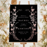 Affiche Dîner de répétition de Fleur sauvage noir et Rose<br><div class="desc">Cet élégant dîner de répétition signe mariage noir présente une fausse feuille d'or rose silhouette fleur sauvage comme une couronne. Pour une personnalisation plus avancée de cette conception,  cliquez sur le BOUTON OUTIL DESIGN BLEU ci-dessus ! Des articles correspondants sont également disponibles.</div>