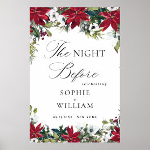 Affiche Dîner de répétition de Poinsettia Rouge Élégant Bi