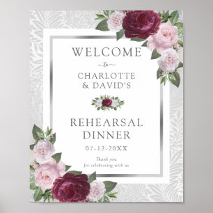 Affiche Dîner de répétition en argent Burgundy Blush Bienv