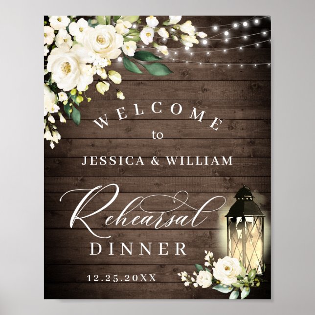 Affiche Dîner de répétition en bois rustique de la lantern (Devant)