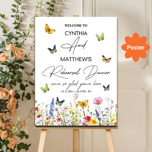 Affiche Dîner de répétition Fleur sauvage et papillons