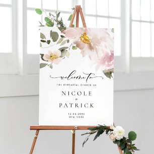 Affiche Dîner de répétition Fleurs roses aquarelle romanti