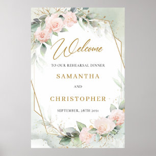 Affiche Dîner de répétition floral eucalyptus doré rose po