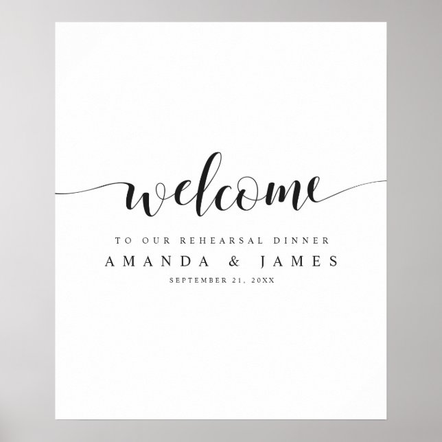 Affiche Dîner de répétition Mariage noir et blanc Bienvenu (Devant)