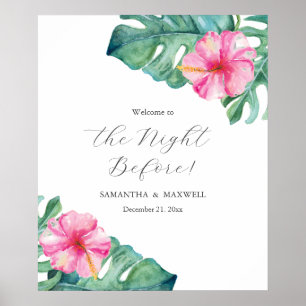 Affiche Dîner de répétition mariage Signes Hibiscus Fleurs