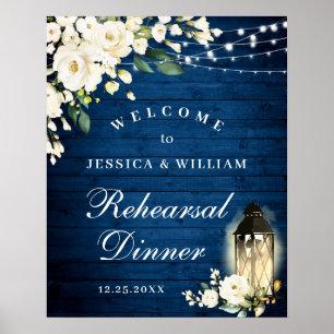 Affiche Dîner de répétition Rose Blush Lantern Blue Wood