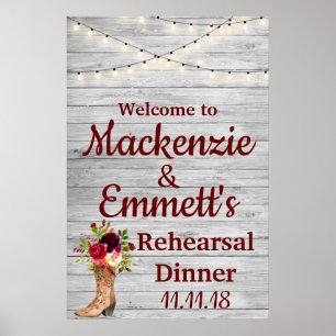 Affiche Dîner de répétition Rustique Bourgogne Boho Affich