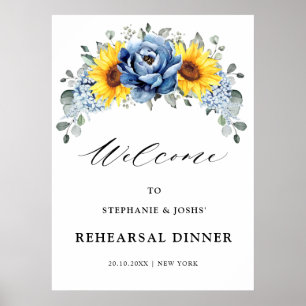 Affiche Dîner de répétition Sunflower Dusty Blue Slate Peo