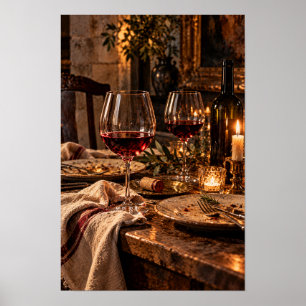 Affiche Dîner élégant au vin rouge – Nature morte romantiq