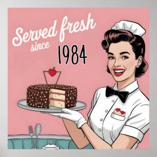 Affiche Diner Pin-Up : serveuse rétro et année personnalis