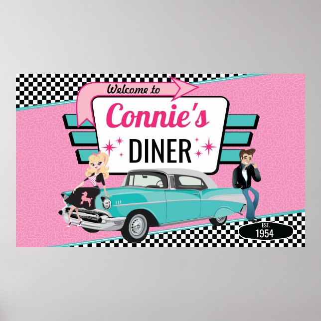Affiche Diner Retro Voiture 1950 Sock Hop (Devant)