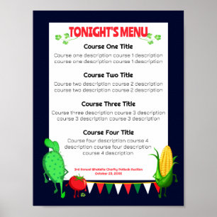 Affiche dîner soirée cactus mexicain menu de restauration