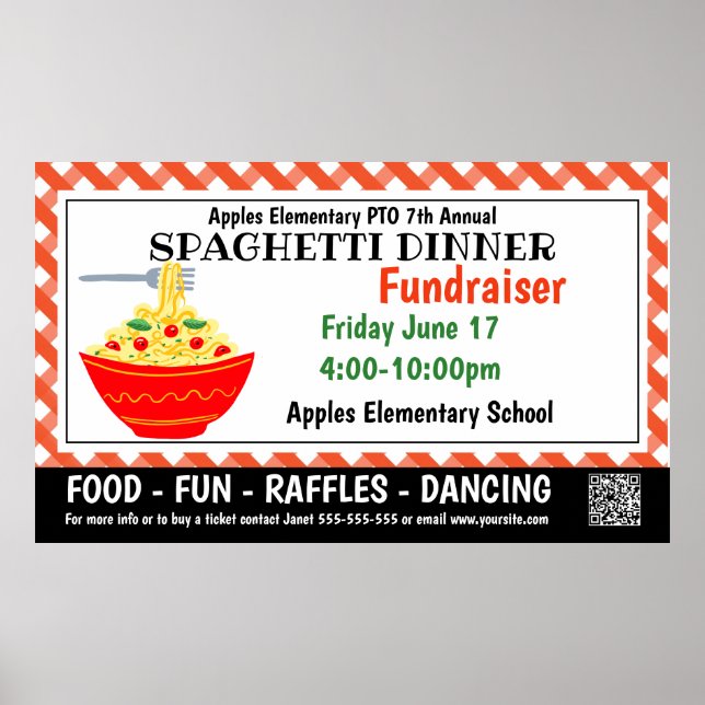 Affiche Dîner Spaghetti Collecte de fonds PTO PTA Bannière (Devant)