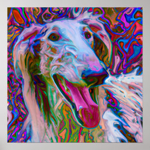 Affiche Dingue Happy Borzoi Portrait d'Art Chien