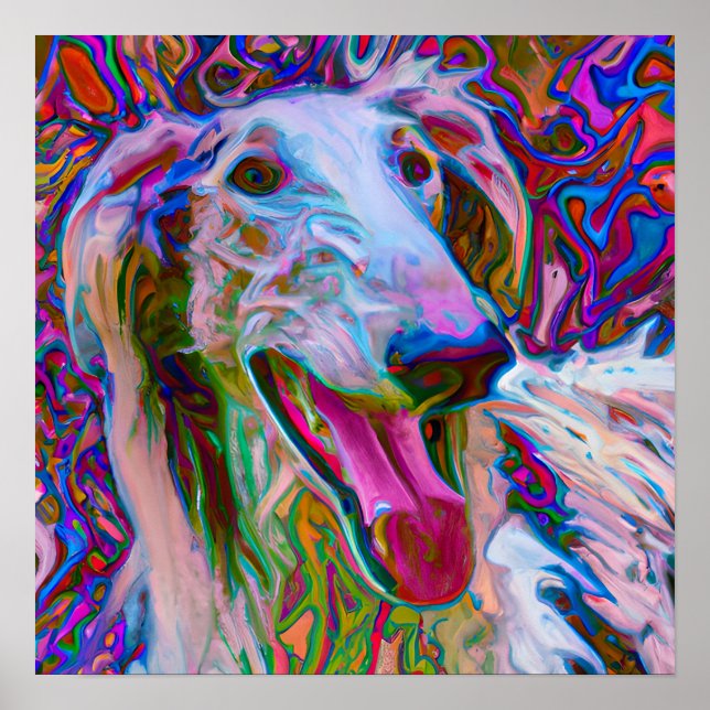Affiche Dingue Happy Borzoi Portrait d'Art Chien (Devant)