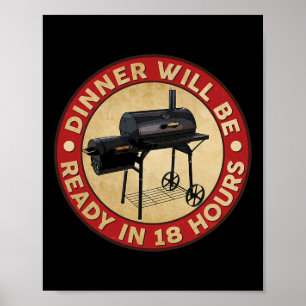 Affiche Dinne Sera Prêt Dans 18 Heures Hommes Viande Fumeu