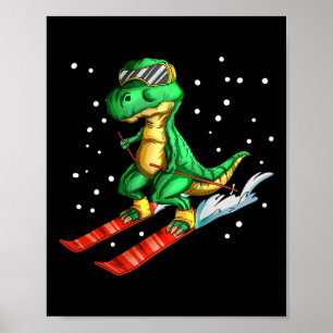 Affiche Dino avec lunettes de ski skieur dinosaure T-rex s