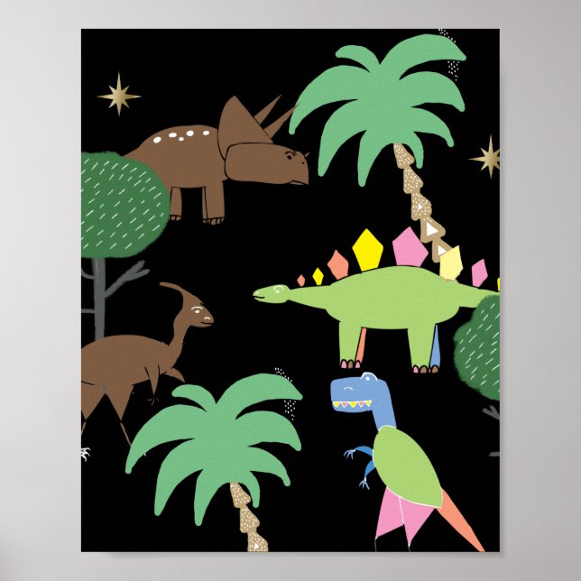 Affiche Dino Dinosaur Nuit Dans Jurrasic Park Art Kids (Devant)