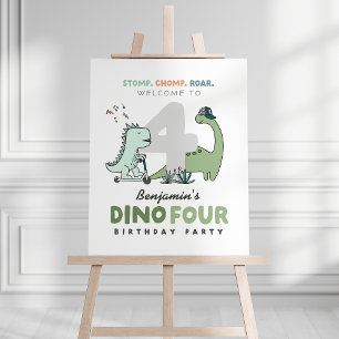 Affiche Dino Quatre Anniversaire Symbole de bienvenue