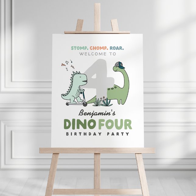 Affiche Dino Quatre Anniversaire Symbole de bienvenue (Créateur téléchargé)