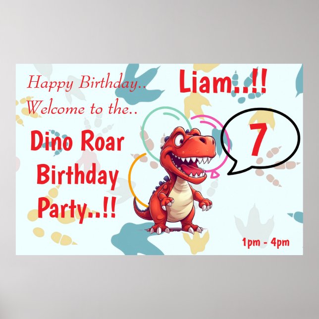 Affiche Dino Roar fête d'anniversaire (Devant)