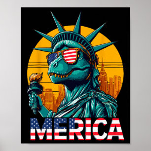Affiche Dino Statue De La Liberté 4 juillet Trex Boys Amer