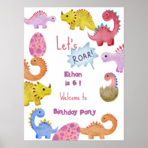Affiche Dinos saluons l'anniversaire de enfant