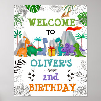 Affiche Dinosaur Anniversaire Jungle Feuille