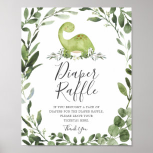 Affiche Dinosaur Baby Shower Diaper Raffle Sign