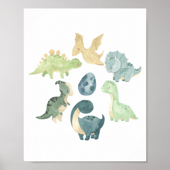 Affiche Dinosaur Bébé Mignon Aquarelle (Devant)
