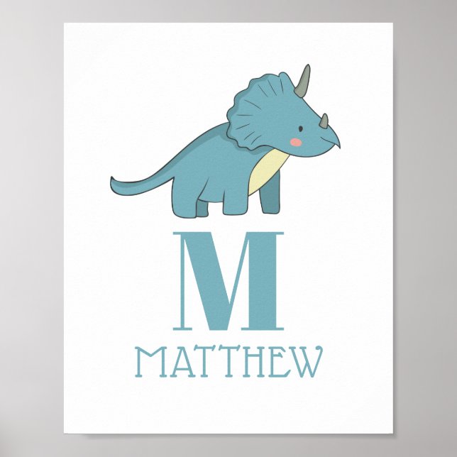 Affiche Dinosaur Birthday Party | Blue Triceratops Dino (Devant)